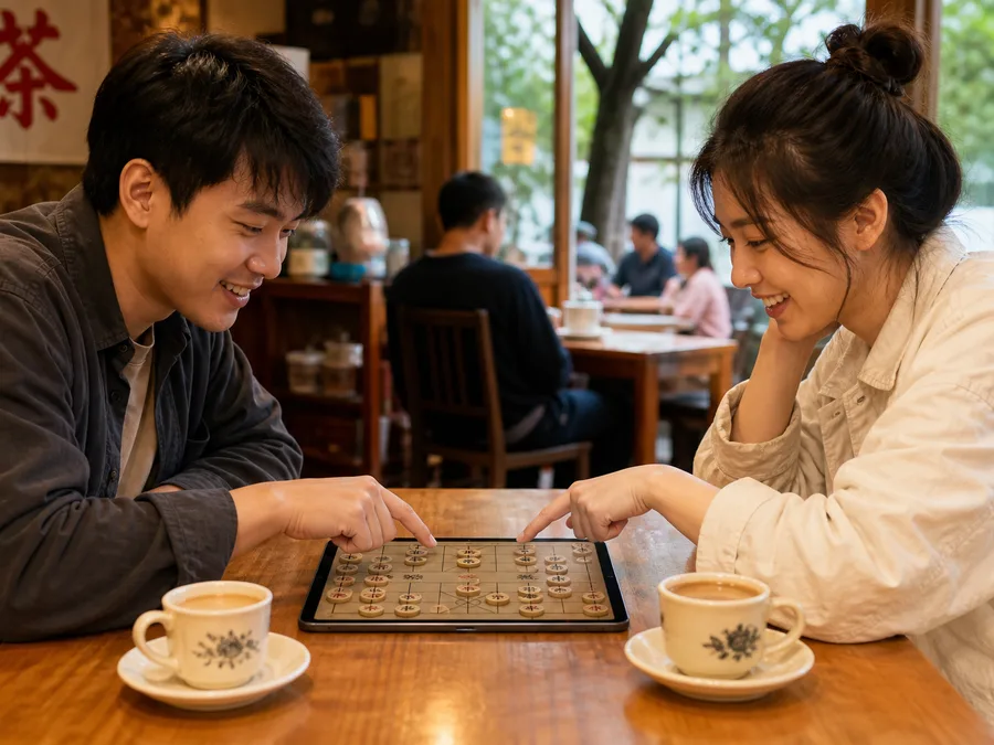 Two people sharing one device for Chinese chess