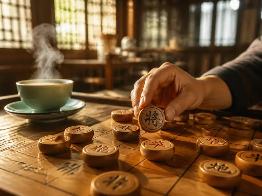 A xiangqi soldier across the river with the palace beyond